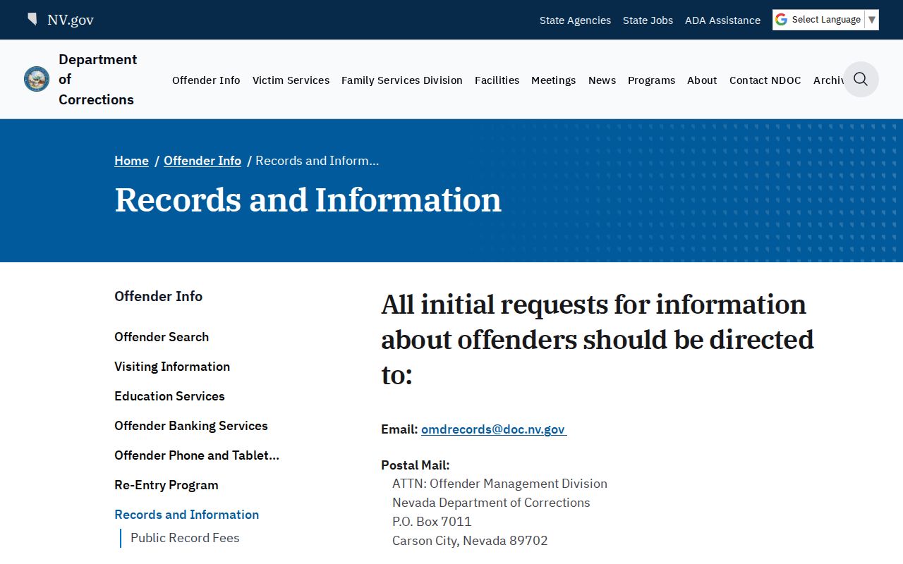 Mina criminal records and NDOC records information