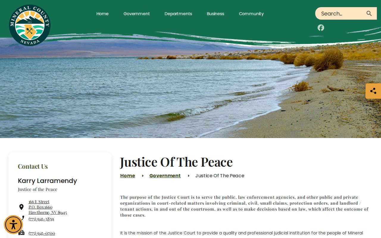 Mineral County criminal court records page for Hawthorne Township Justice Court