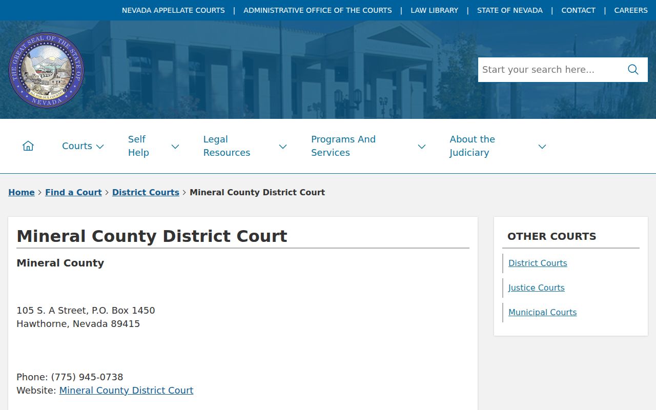 Nevada Judiciary listing for Mineral County District Court criminal records