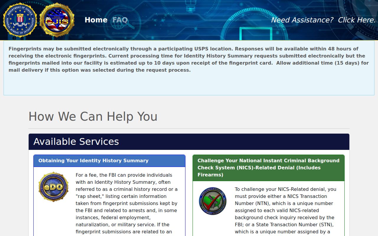 FBI identity history portal for a Mineral County criminal record review