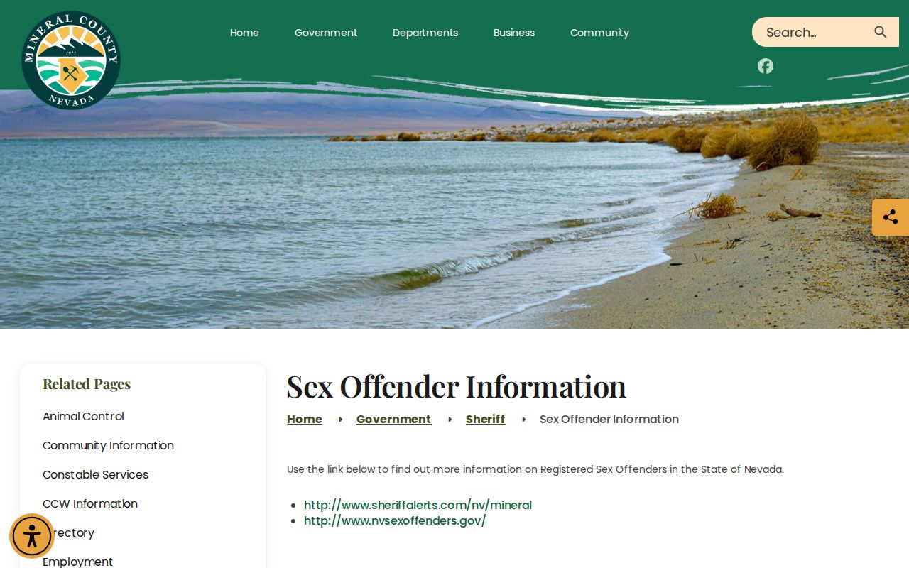 Mineral County sex offender information page from the Sheriff