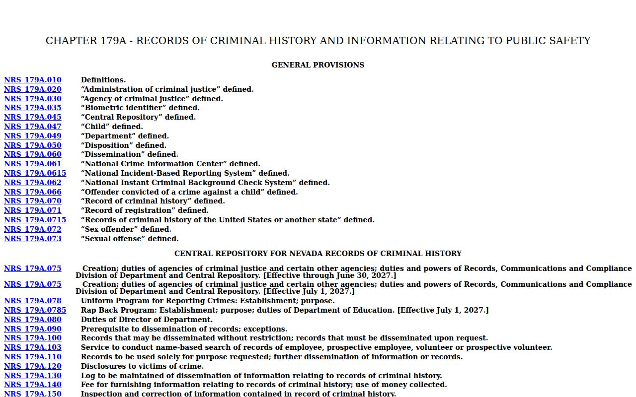 Schurz criminal history access under Nevada law