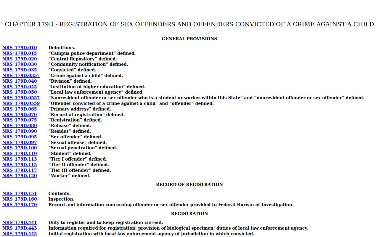 Schurz criminal records and Nevada sex offender registration law